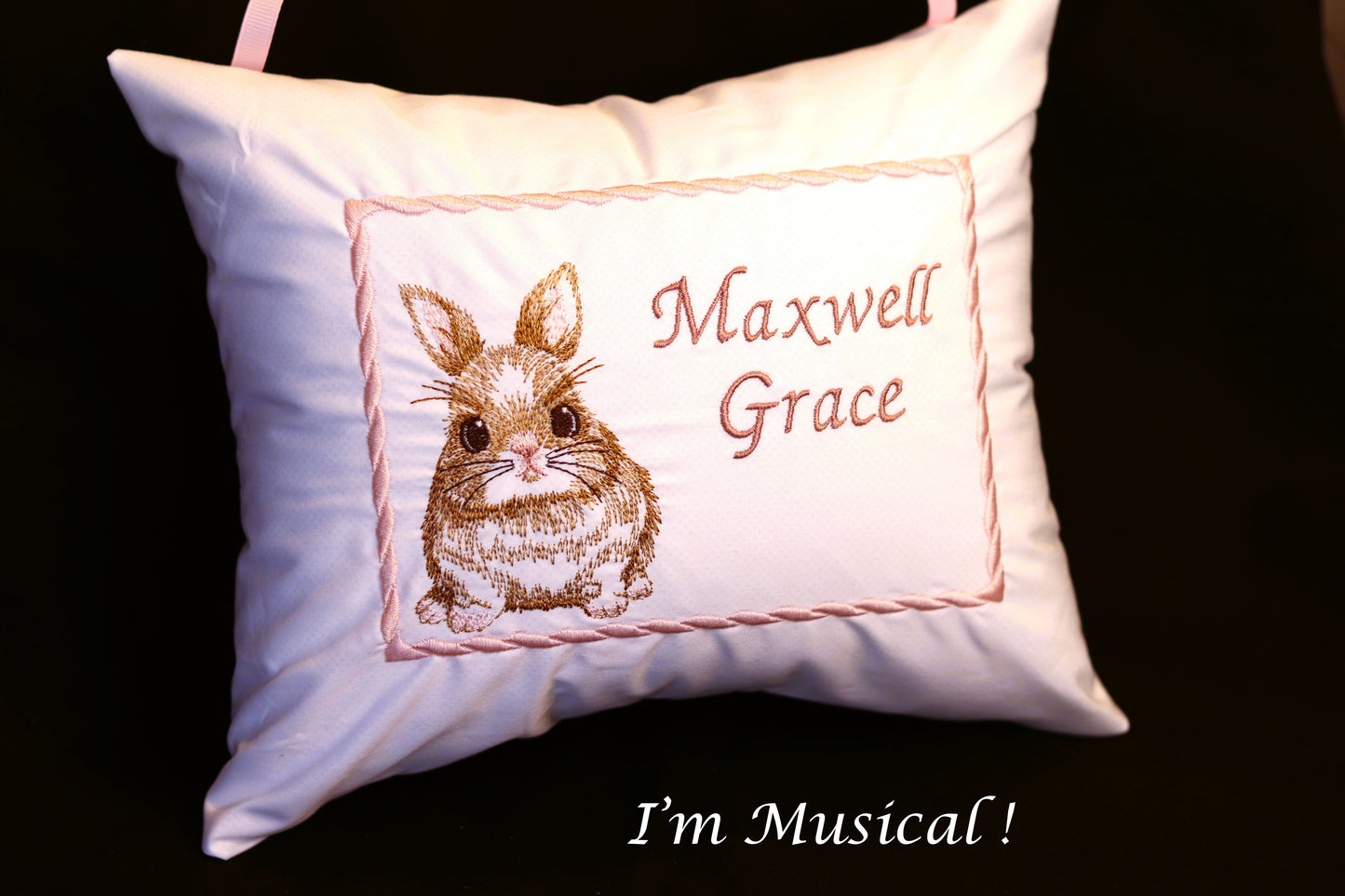 Baby Bunny Music Box Pillow -- Personalized Embroidered MUSICAL Baby Keepsake