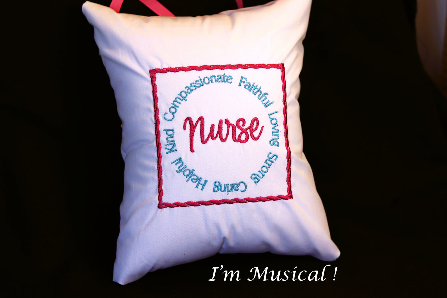 Nurse Music Box Pillow -- Personalized Embroidered MUSICAL Keepsake