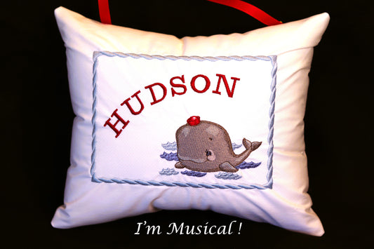 Baby Whale Music Box Pillow -- Personalized Embroidered MUSICAL Baby Keepsake