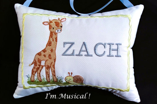 Baby Giraffe Music Box Pillow -- Personalized Embroidered Baby MUSICAL Keepsake