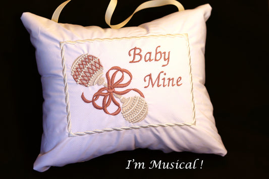 Antique Baby Rattle Music Box Pillow -- Personalized Embroidered MUSICAL Keepsake