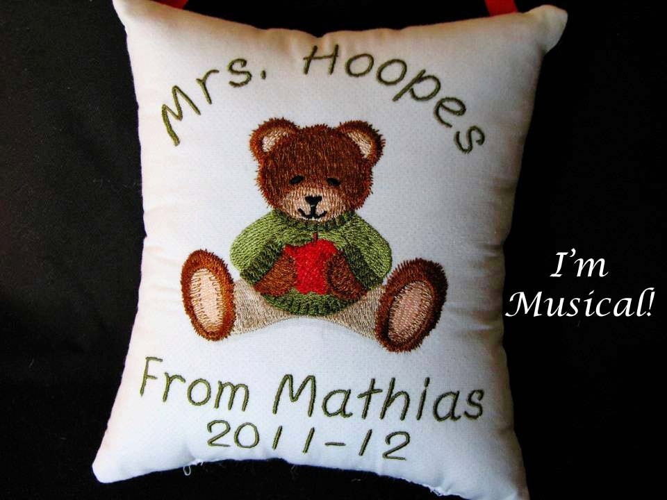 Custom Designed Music Box Pillow -- Embroidered Musical Keepsake -- Baby, Wedding, Holiday, Birthday, Faith, Friendship, Your Choice