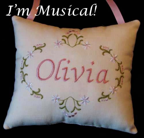 Custom Designed Music Box Pillow -- Embroidered Musical Keepsake -- Baby, Wedding, Holiday, Birthday, Faith, Friendship, Your Choice