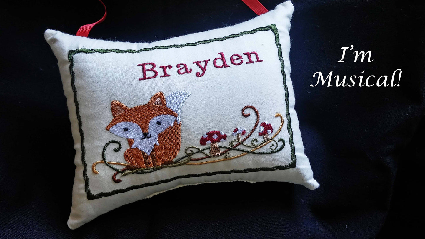 Custom Designed Music Box Pillow -- Embroidered Musical Keepsake -- Baby, Wedding, Holiday, Birthday, Faith, Friendship, Your Choice