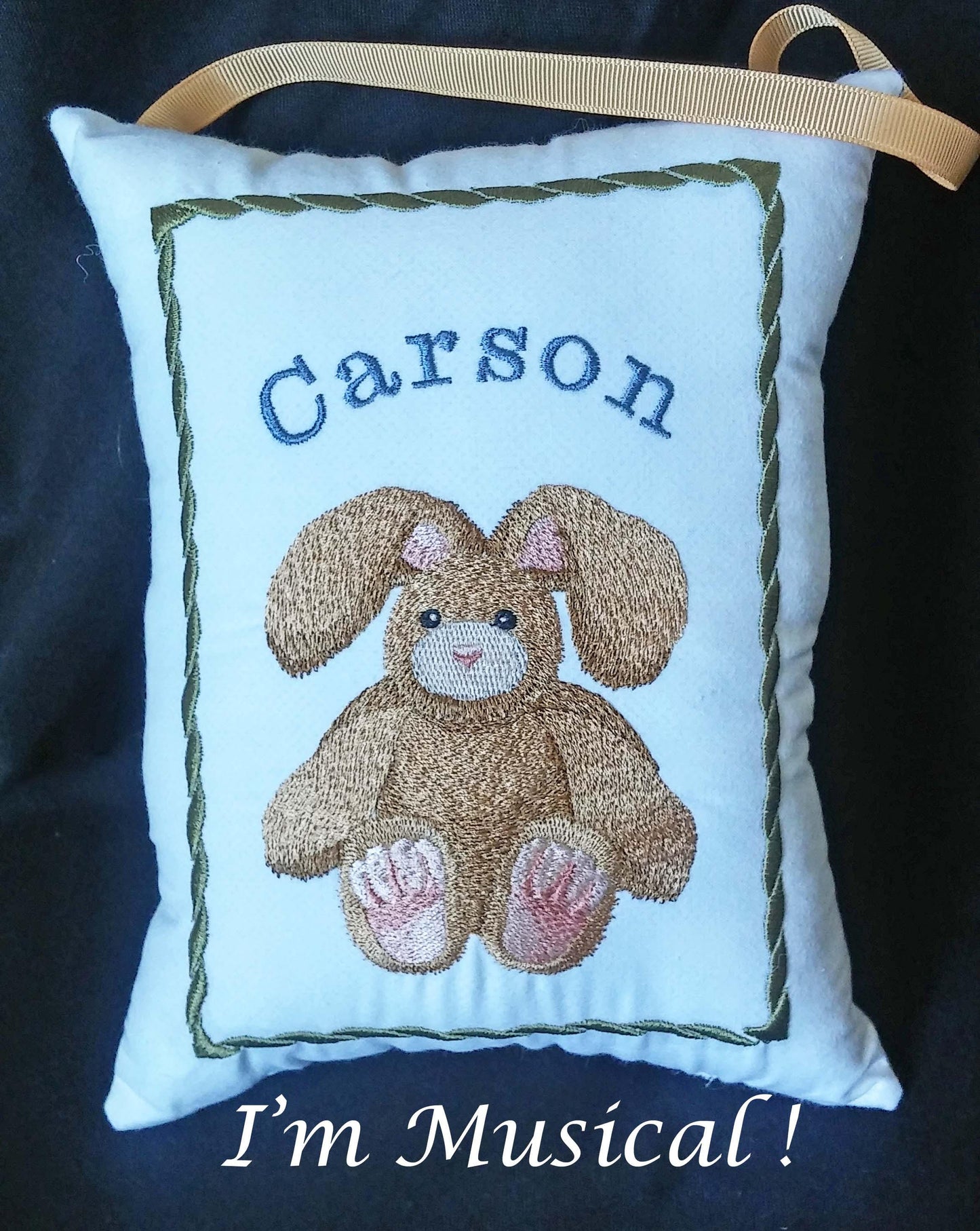 Stuffed Bunny Music Box Pillow -- Personalized Embroidered MUSICAL Baby Keepsake