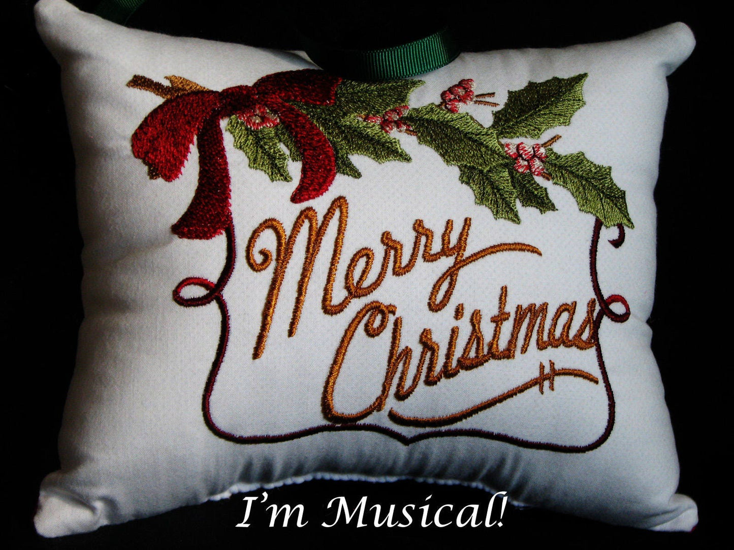 Custom Designed Music Box Pillow -- Embroidered Musical Keepsake -- Baby, Wedding, Holiday, Birthday, Faith, Friendship, Your Choice