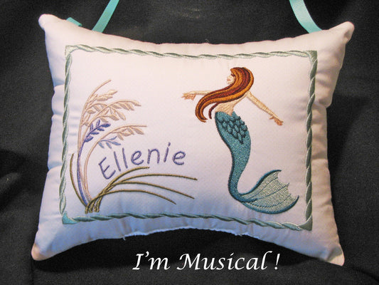 Mermaid Music Box Pillow -- Personalized Embroidered MUSICAL Keepsake