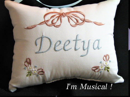 Daisies & Bows Music Box Pillow -- Personalized Embroidered MUSICAL Baby Keepsake