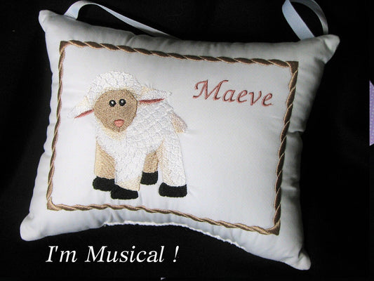 Stuffed Lamb Music Box Pillow -- Personalized Embroidered MUSICAL Baby Keepsake