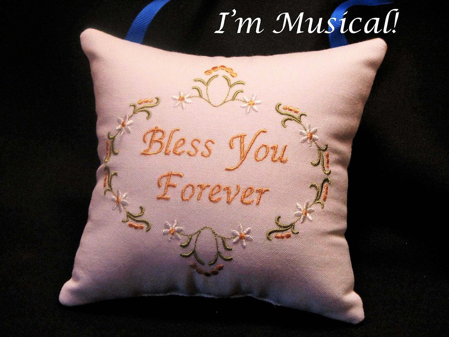 Daisies & Candlewick Sampler Music Box Pillow -- Personalized Embroidered MUSICAL Keepsake