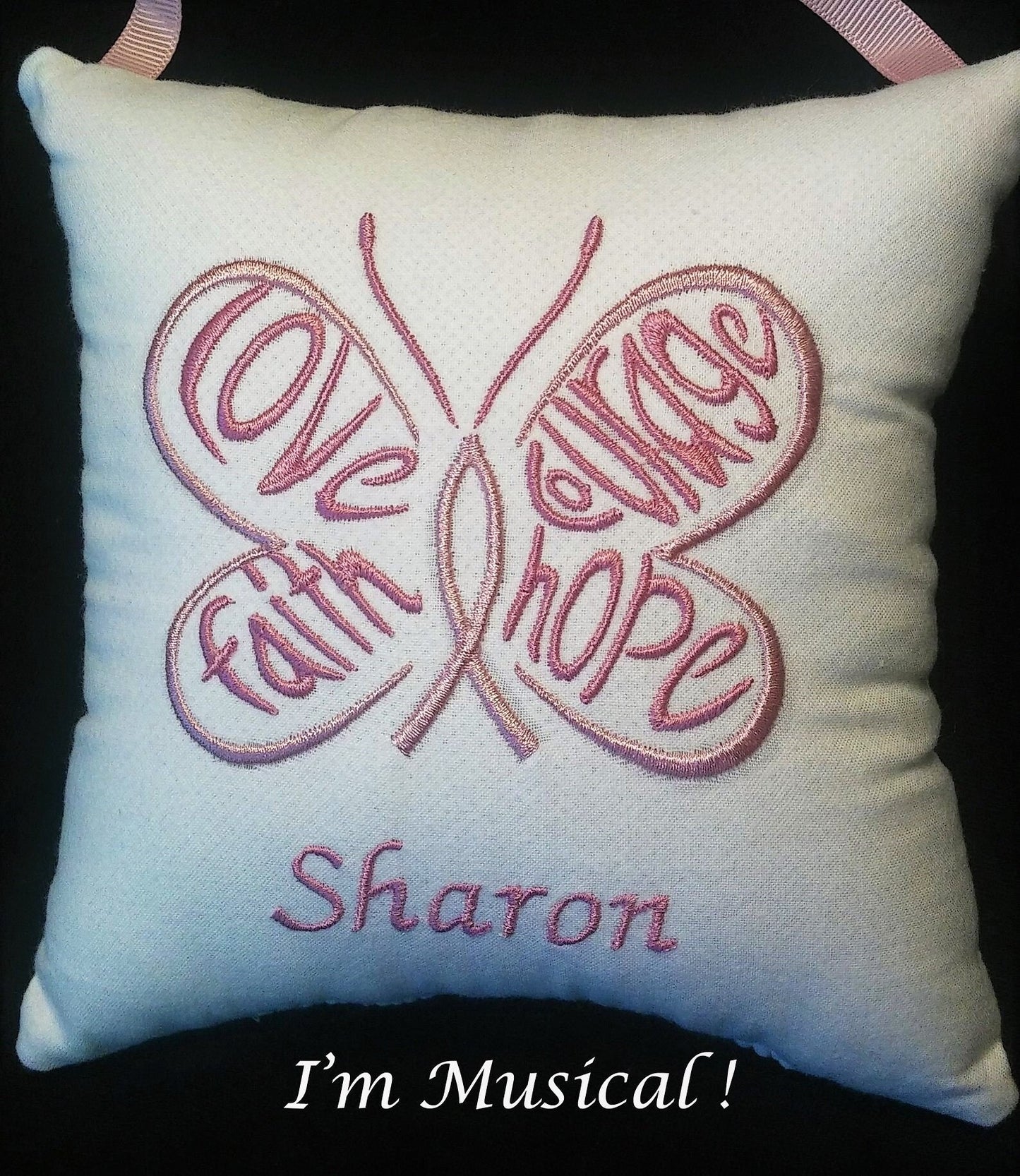 Hope Butterfly Music Box Pillow -- Personalized Embroidered MUSICAL Keepsake -- Breast Cancer, Causes, Interstitial Cystitis