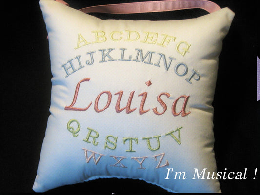 Baby Alphabet Music Box Pillow -- Personalized Embroidered MUSICAL Keepsake