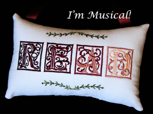 Victorian READ Music Box Pillow -- Personalized Embroidered MUSICAL Keepsake