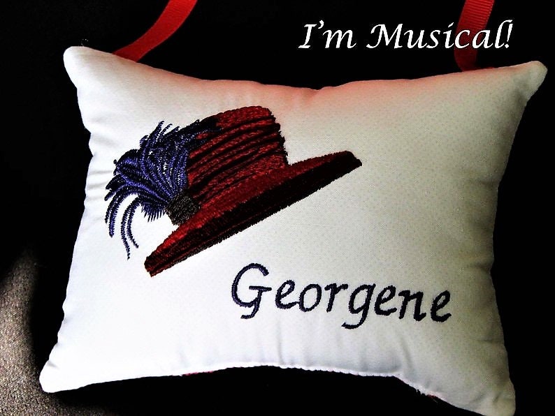 Red Hat Music Box Pillow -- Personalized Embroidered MUSICAL Keepsake