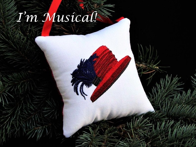 Red Hat Music Box Pillow -- Personalized Embroidered MUSICAL Keepsake