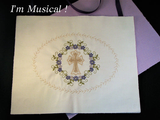 Floral Wreath Cross Music Box Pillow -- Personalized Embroidered MUSICAL Keepsake