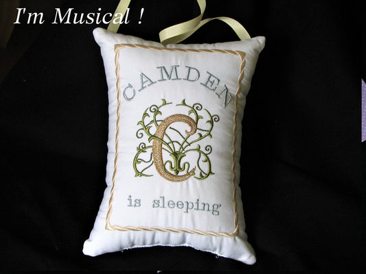 Celtic Irish Baby Music Box Pillow -- Personalized Embroidered MUSICAL Keepsake