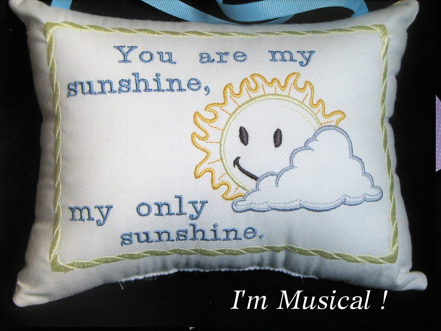 Vintage You are My Sunshine Music Box Pillow -- Personalized Embroidered MUSICAL Keepsake