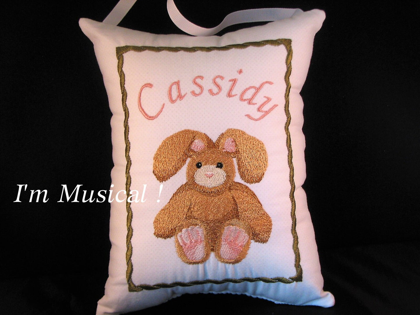 Stuffed Bunny Music Box Pillow -- Personalized Embroidered MUSICAL Baby Keepsake