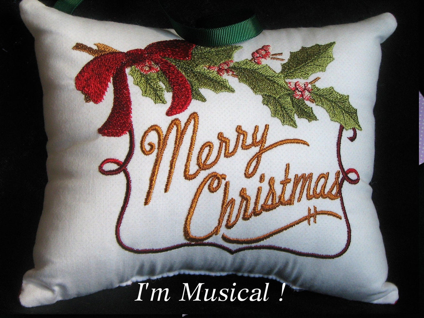 Merry Christmas Music Box Pillow -- Personalized Embroidered MUSICAL Keepsake