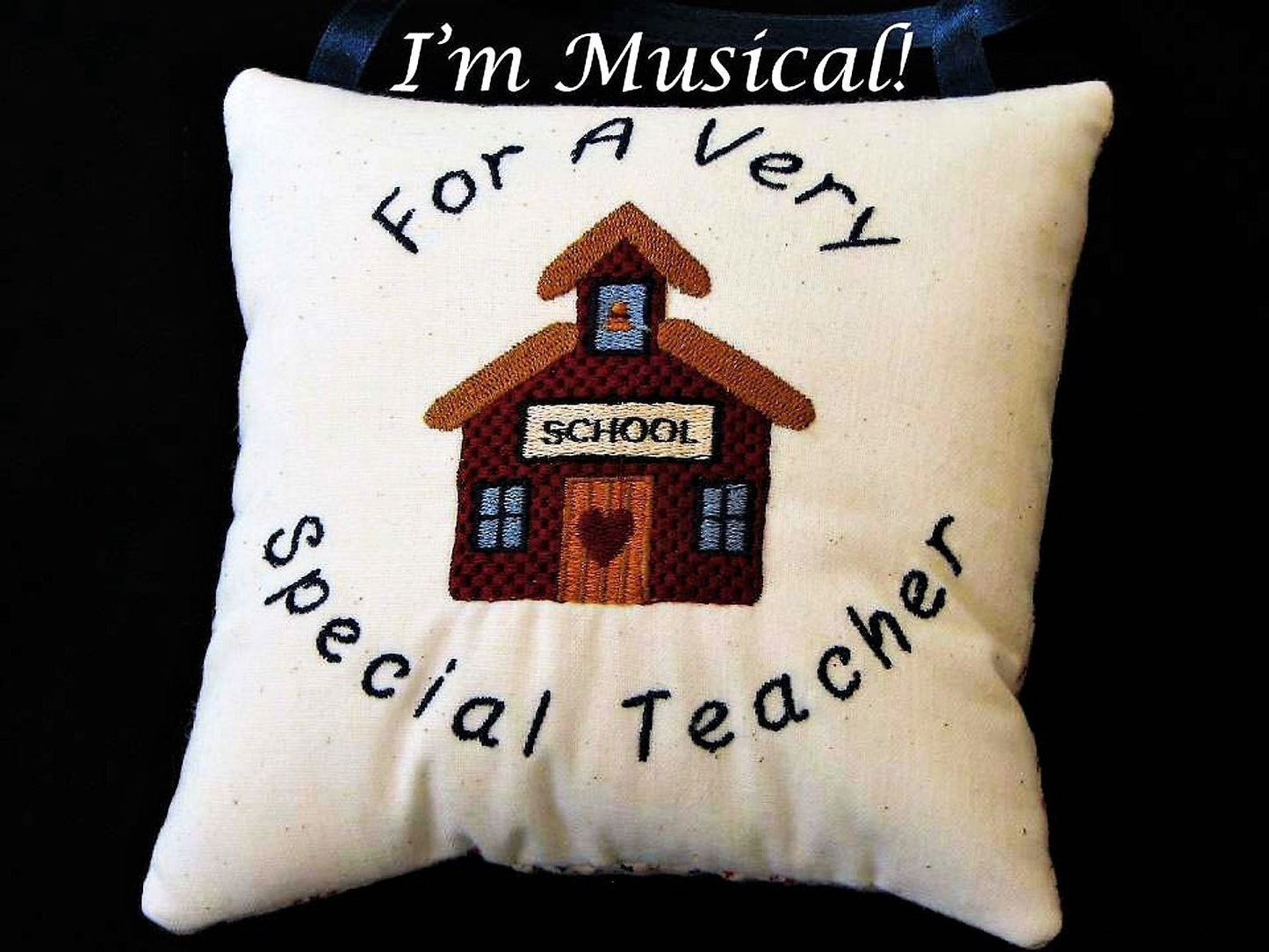 Little Red School House Music Box Pillow -- Personalized Embroidered MUSICAL Keepsake -- Teacher