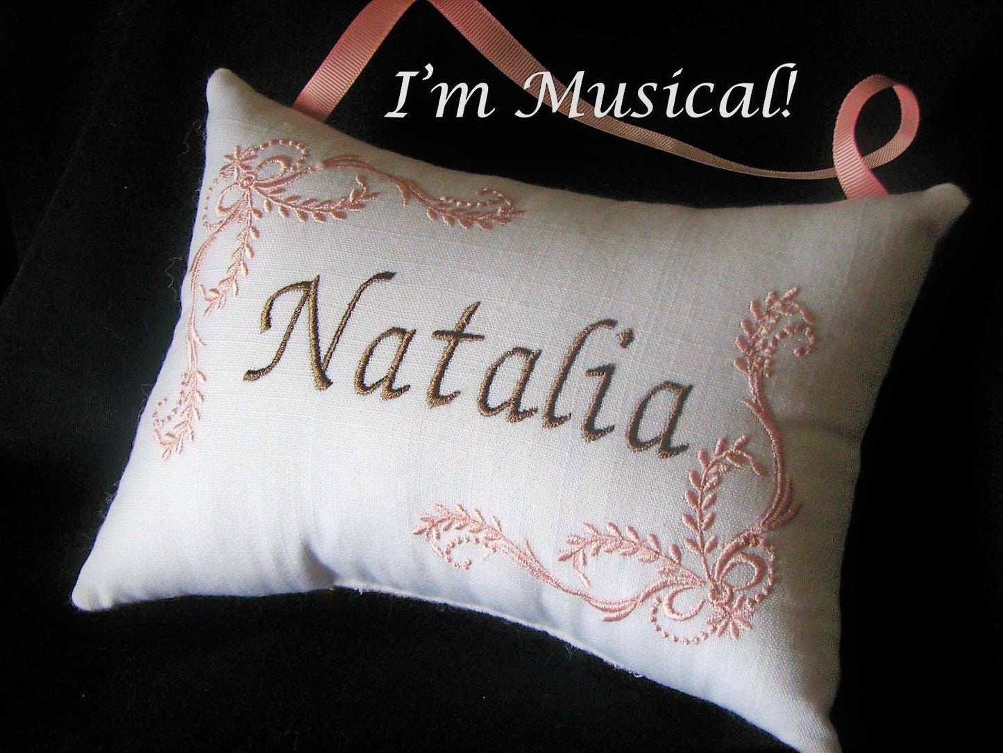 Elegant Baby Music Box Pillow -- Personalized Embroidered MUSICAL Baby Keepsake