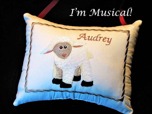 Stuffed Lamb Music Box Pillow -- Personalized Embroidered MUSICAL Baby Keepsake