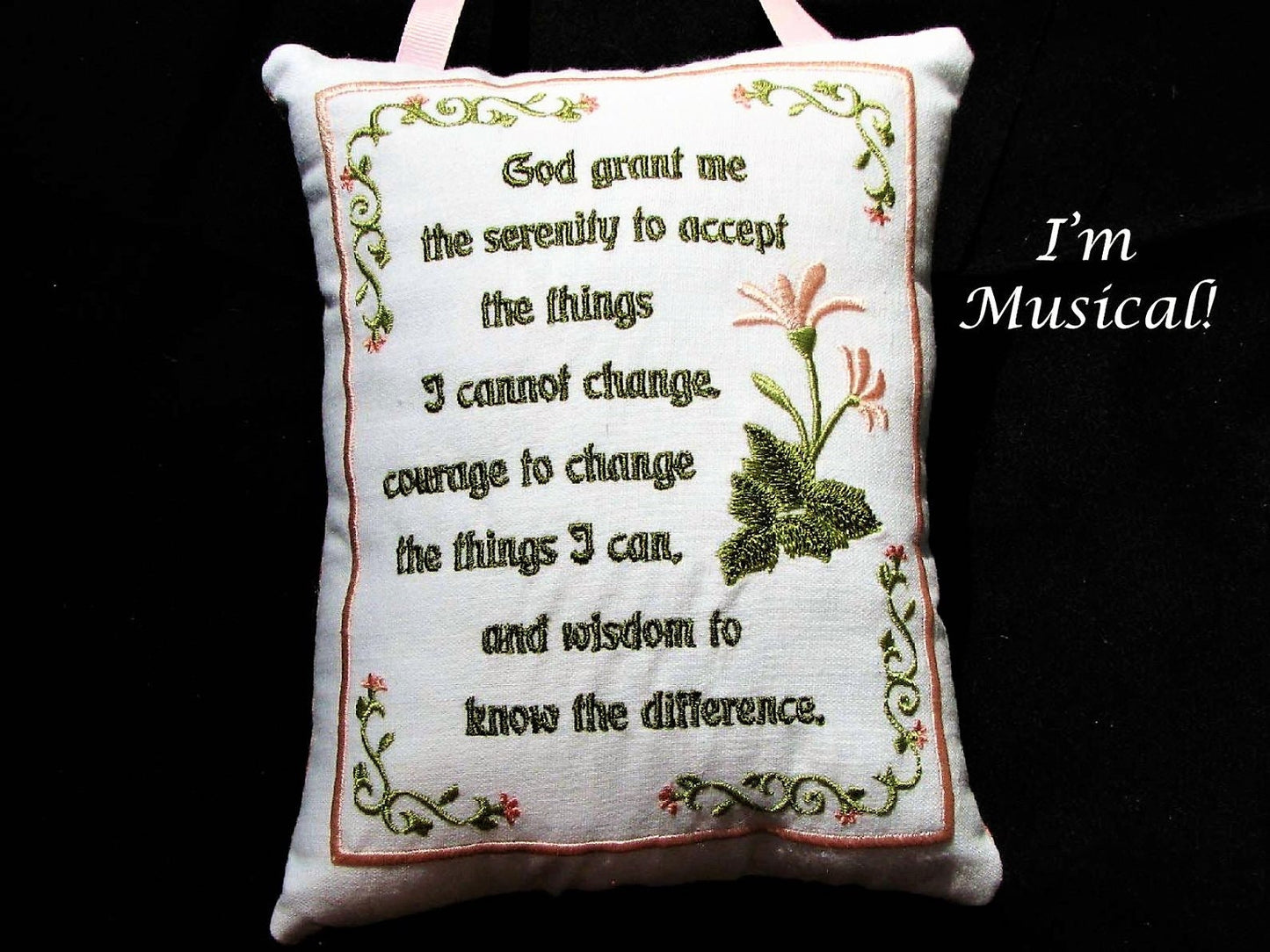 Serenity Prayer Music Box Pillow -- Personalized Embroidered MUSICAL Keepsake