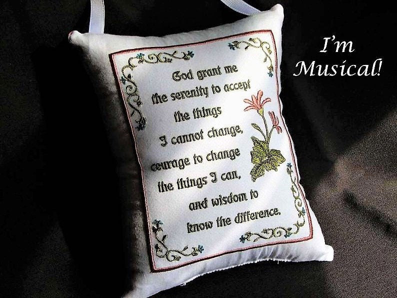 Serenity Prayer Music Box Pillow -- Personalized Embroidered MUSICAL Keepsake