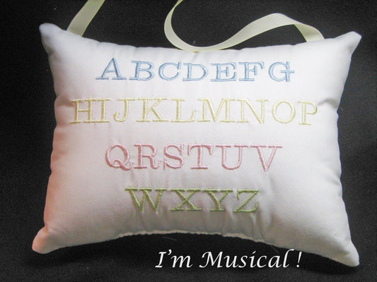 Baby Alphabet Music Box Pillow -- Personalized Embroidered MUSICAL Keepsake