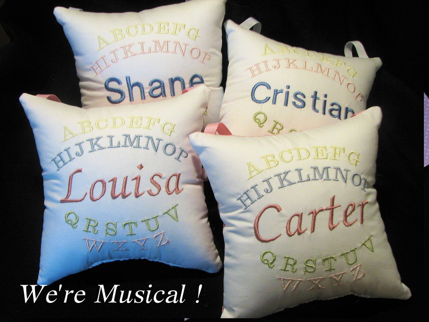 Baby Alphabet Music Box Pillow -- Personalized Embroidered MUSICAL Keepsake