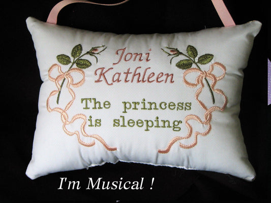 Ribbons & Rosebuds Music Box Pillow -- Personalized Embroidered MUSICAL Baby Keepsake