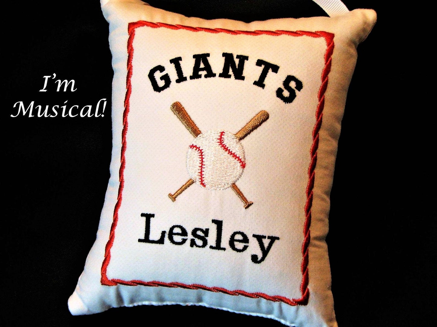 Softball Team/Player Music Box Pillow -- Personalized Embroidered MUSICAL Keepsake