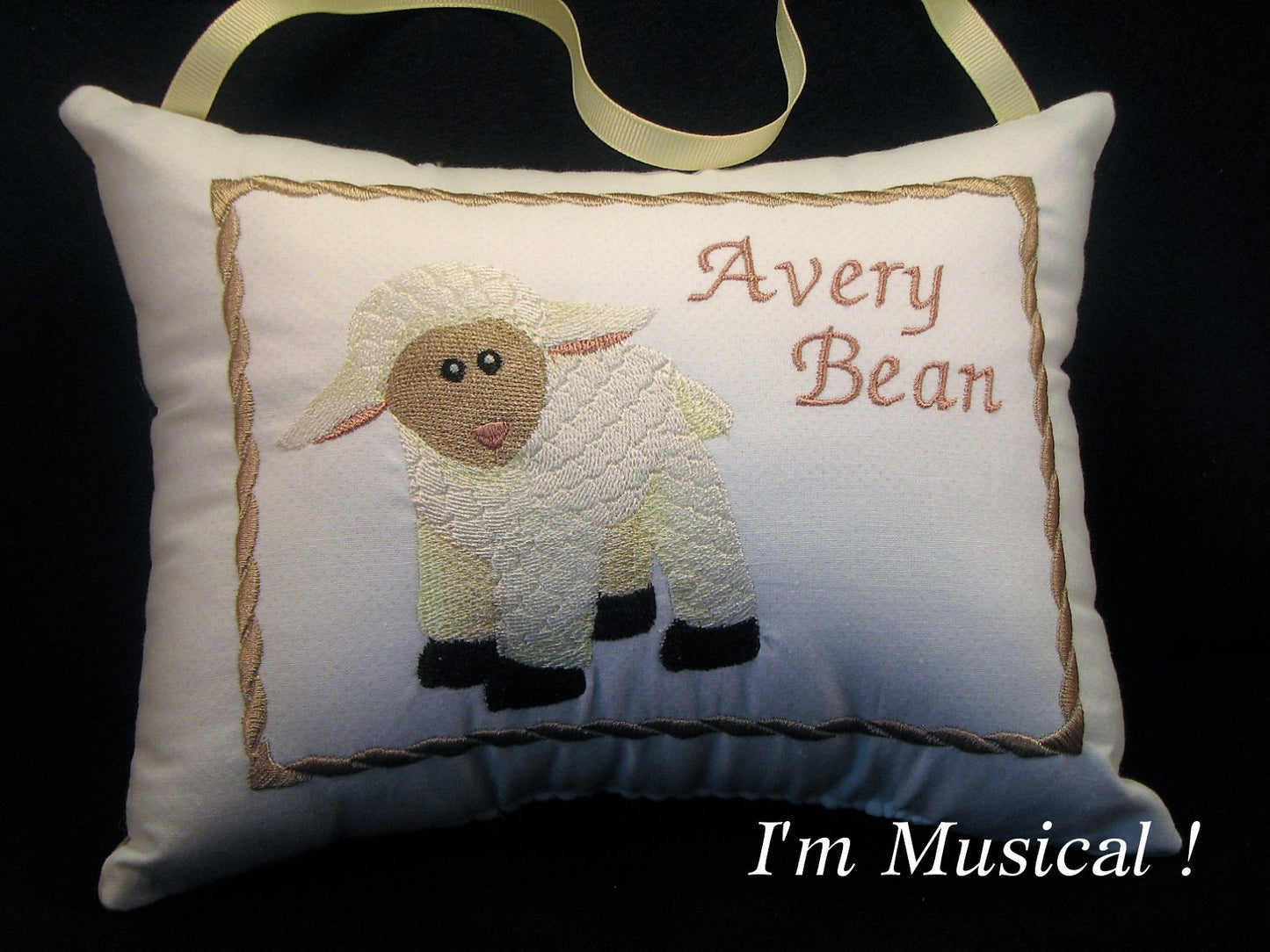 Stuffed Lamb Music Box Pillow -- Personalized Embroidered MUSICAL Baby Keepsake