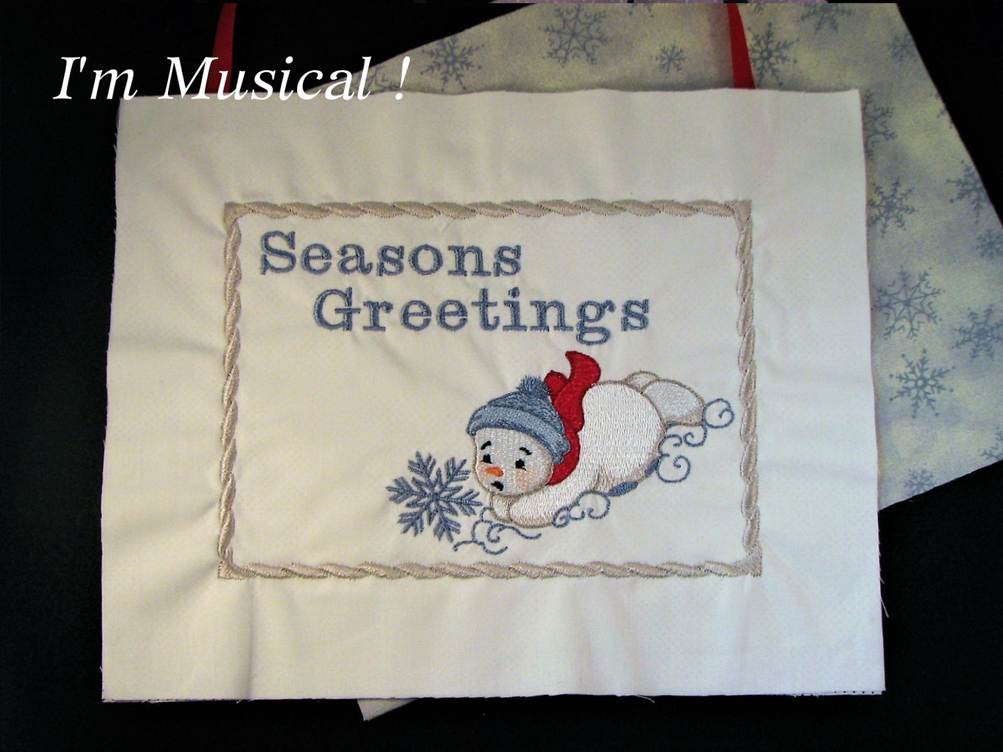 Sledding Snowman Music Box Pillow -- Personalized Embroidered MUSICAL Keepsake