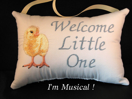 Fuzzy Peep Music Box Pillow -- Personalized Embroidered MUSICAL Baby Keepsake