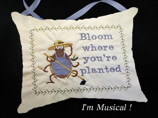 Garden Bug Music Box Pillow -- Personalized Embroidered MUSICAL Keepsake