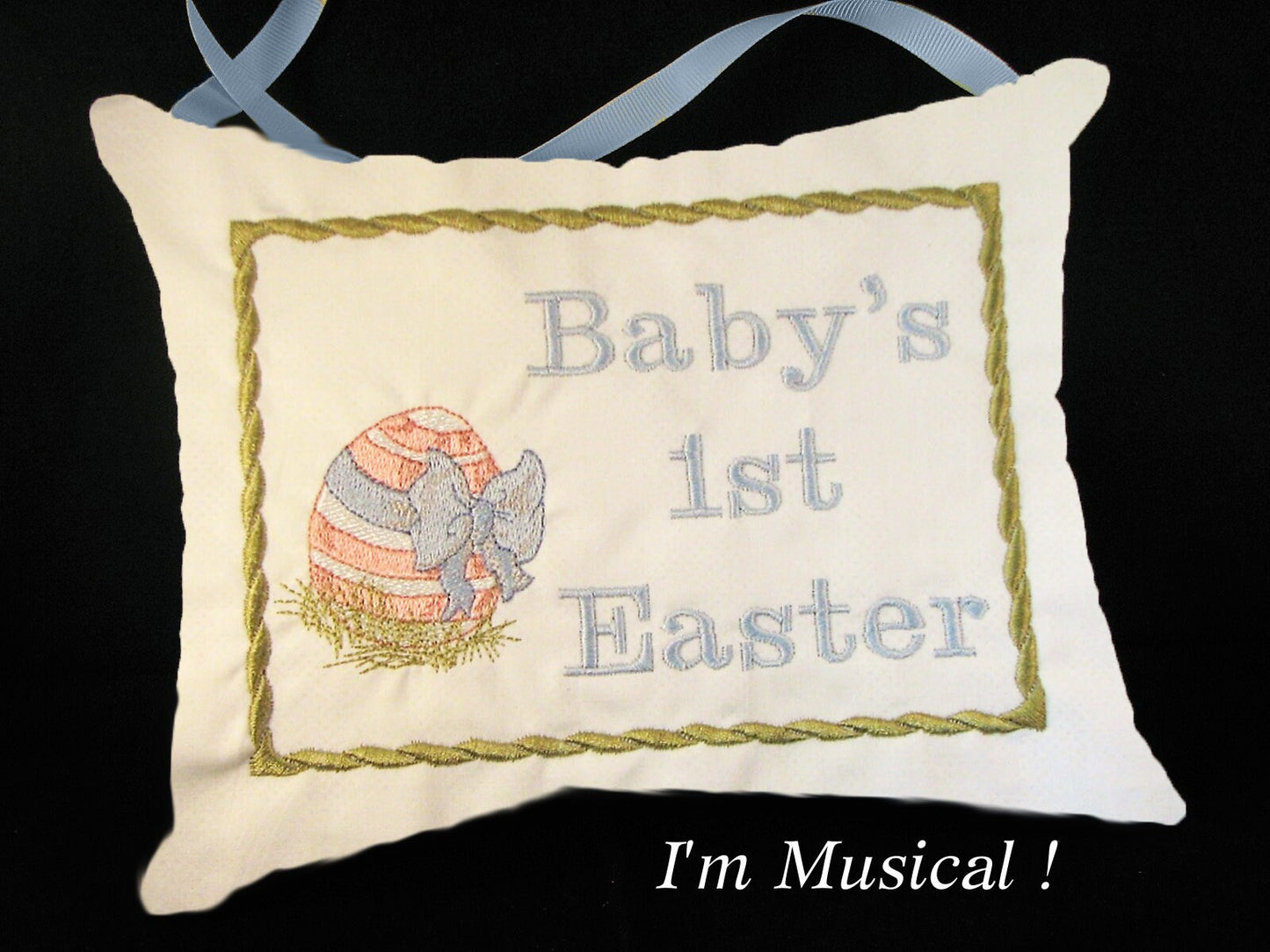 Easter Egg Music Box Pillow -- Personalized Embroidered MUSICAL Baby Keepsake