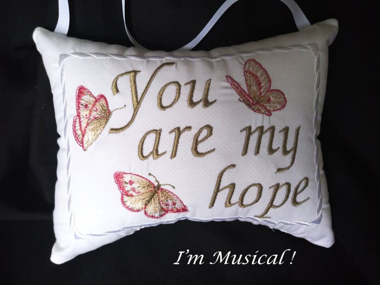 Tiny Butterflies Music Box Pillow -- Personalized Embroidered MUSICAL Keepsake