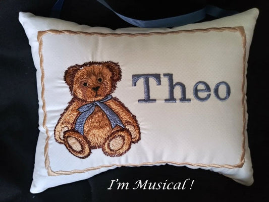 Stuffed Teddy Bear Music Box Pillow -- Personalized Embroidered MUSICAL Baby Keepsake