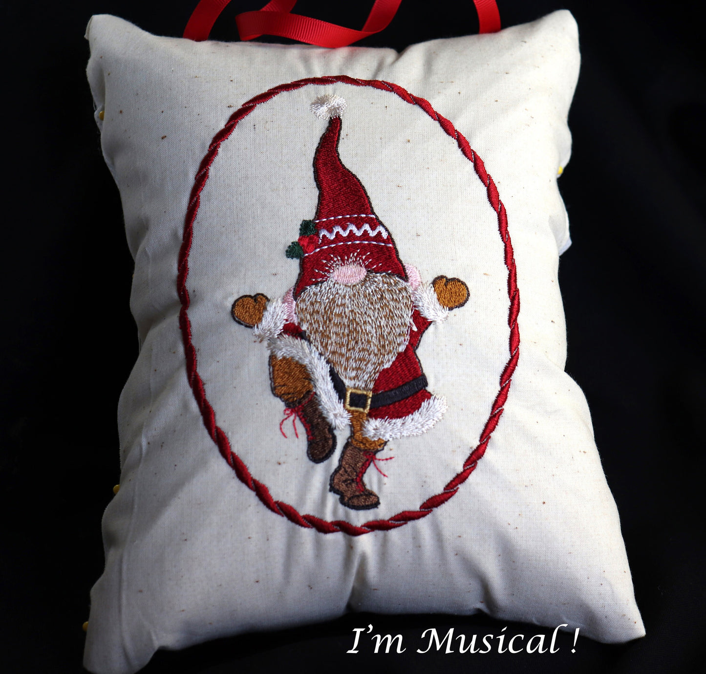 Santa Gnome Music Box Pillow -- Personalized Embroidered MUSICAL Keepsake -- Christmas, Tomte